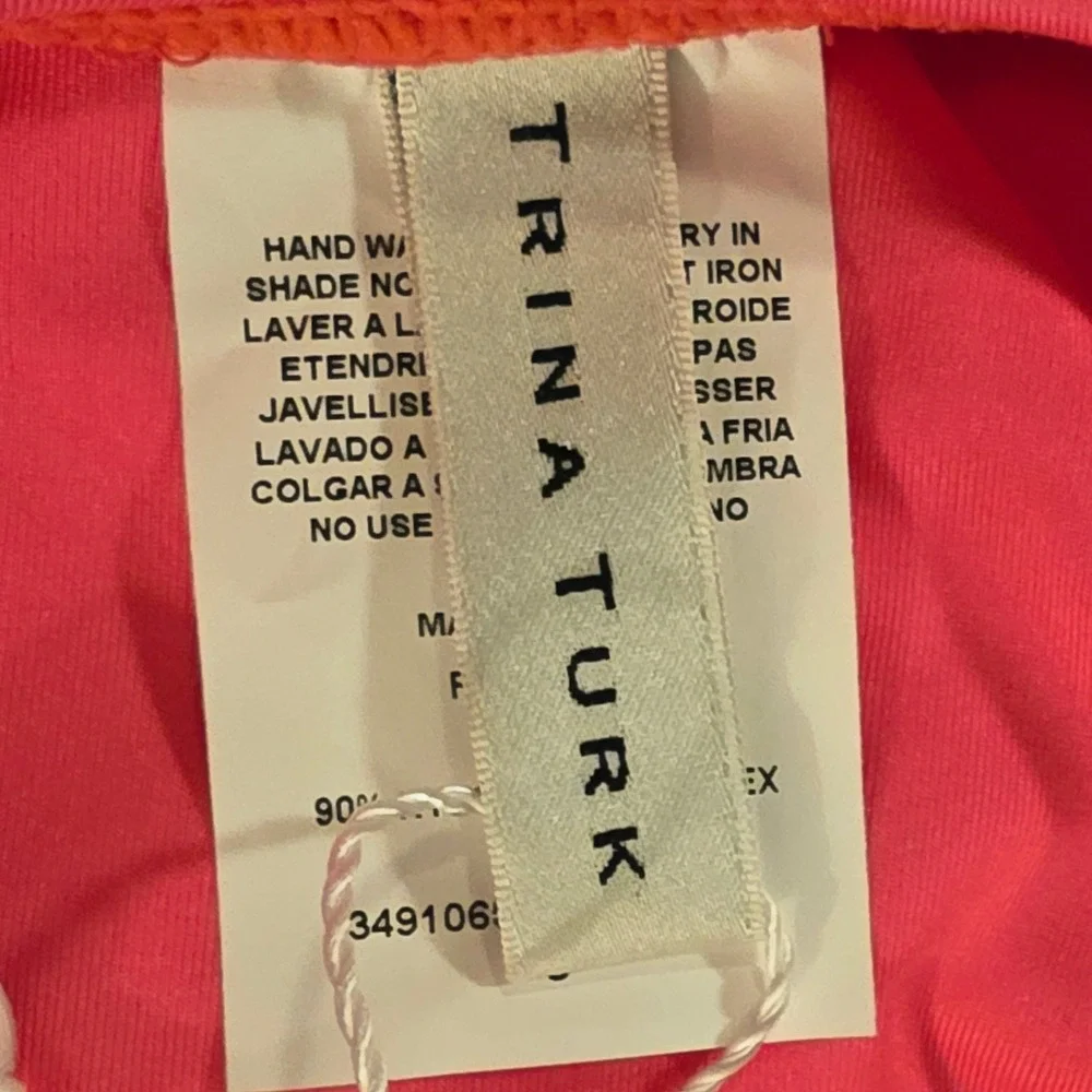 Trina Turk Sz 8 Coral Pink Monaco Wrap One-Piece Swimsuit Cross Back Pads $178
